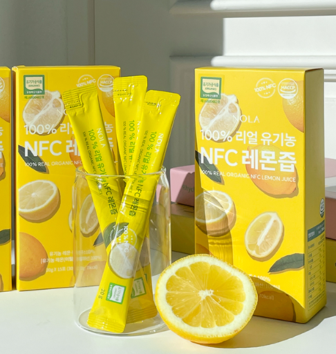 NOLA 100% Organic Lemon Juice Sachet All-Natural Ingredients Sour Taste Healthy Beverage for Adults Detox 20g*15 Sachets 2 Year