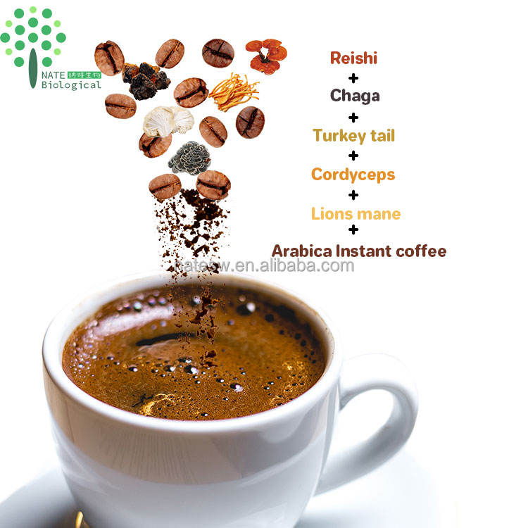 Customized 8 in 1 Instant Sweet Mushroom Coffee Blend Powder ISO Organic 100G 3.5 OZ BAG