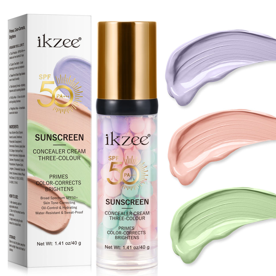 IKZEE Oil-Control Face Sunscreen Concealer Cream SPF 50 Waterproof Makeup for Brightening Skin Tone Correcting Sunscreen