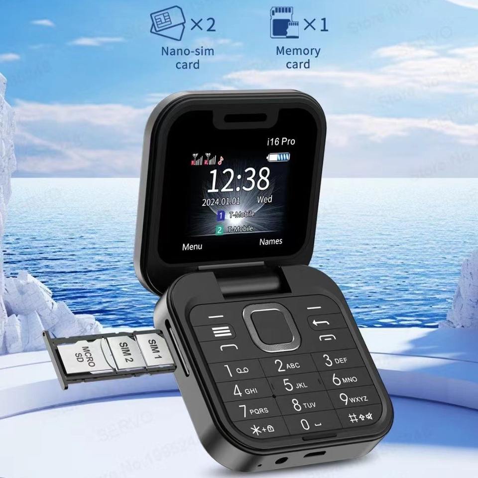 New I16 Pro Dual SIM Dual Standby Cell Phone Flip Mobile Design for Bluetooth QWERTY Keyboard LED Camera Gaming Small Flip Phone