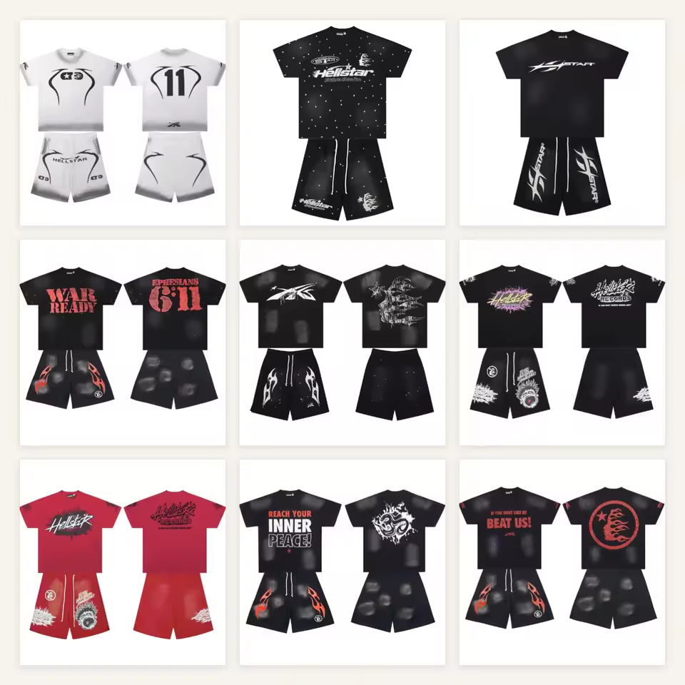 Oversized Hell Waffle Knit Summer Vintage Men's 2-Piece Shorts Set with Minimalist Letter Print Drop Shoulder Custom T-Shirt