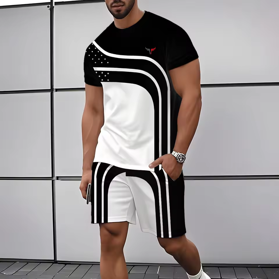 2025 New Men's Summer Dress Set Trendy Brand Short Sleeve Casual Shorts Street Loose Versatile Set