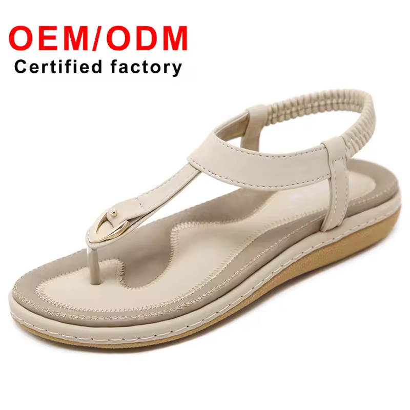 New Arrival High Quality Plus Size Lightweight Summer Metal Buckle Flat Sandals Custom Logo Leather Casual Fashion Shoes Women
