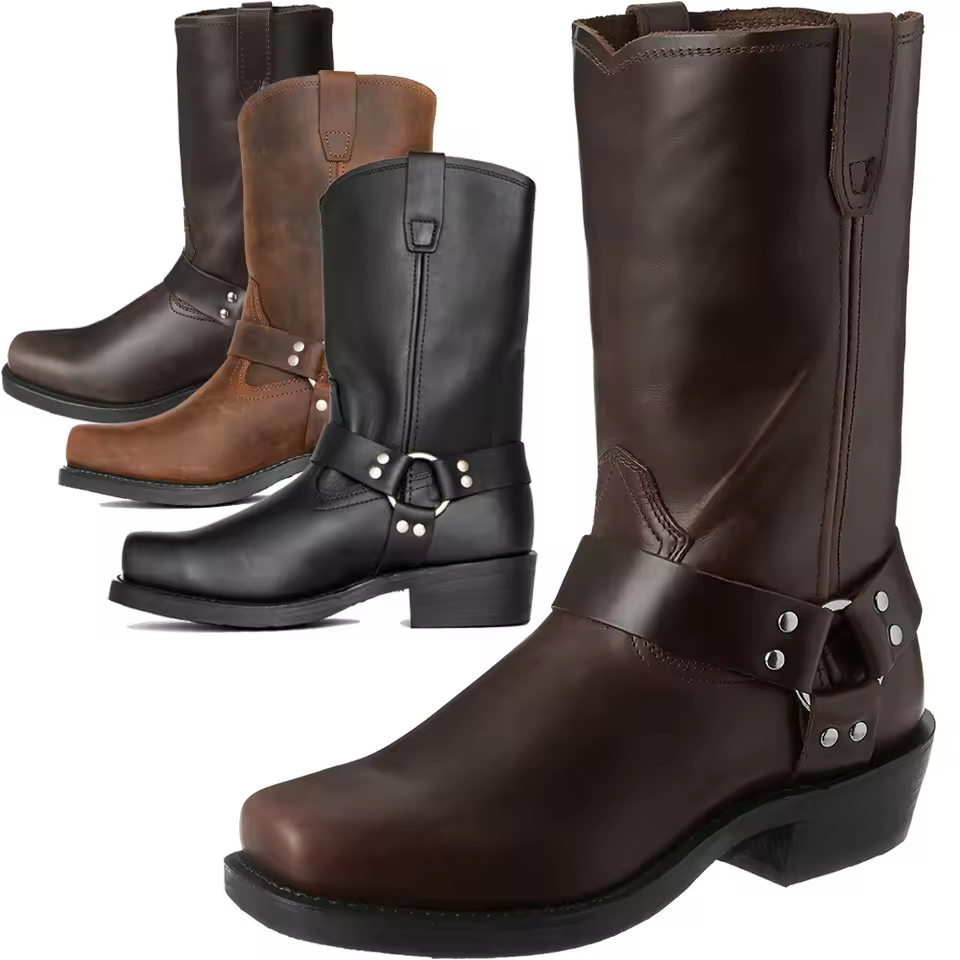 YT New Style Durable Man Boots Brown PU Leather Western Cowboy Boots Party Wearing Boots