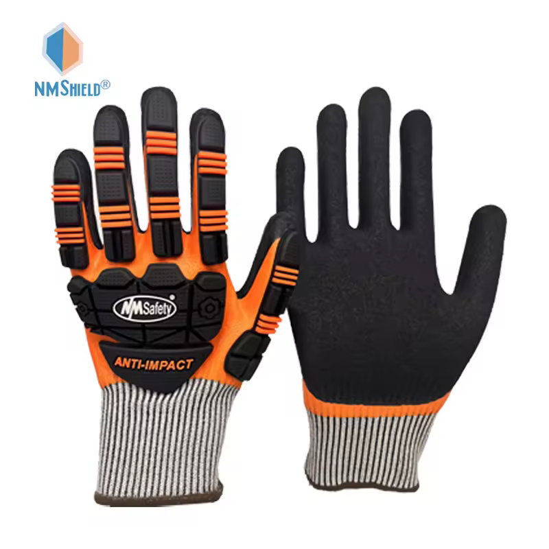 NMSHIELD Heavy Duty High Impact Level 2 TPR Safety Gloves ANSI A5 Cut Resistant Anti-Slip Sandy Nitrile Coated Oil Proof