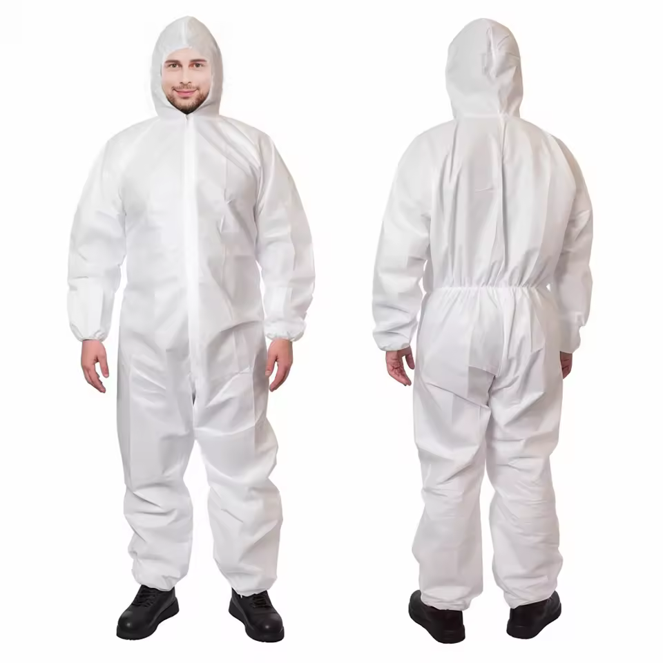 Traje Desechable Blanco 45gsm Microporous Coverall Type 5 Type 6 CE Certificated Disposable Coverall