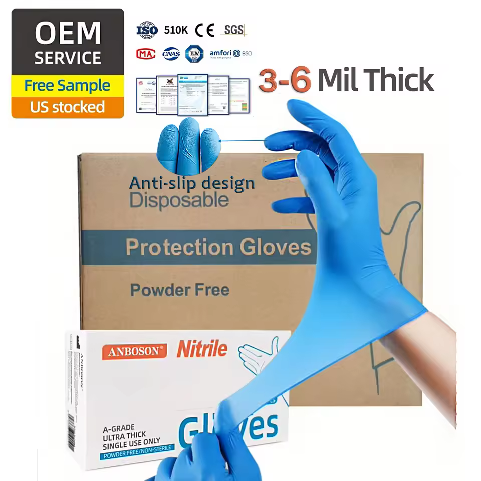 Anboson Disposable Nitrile Gloves Blue Powder Free Suitable for Home Cleaning Kitchen Food Cooking
