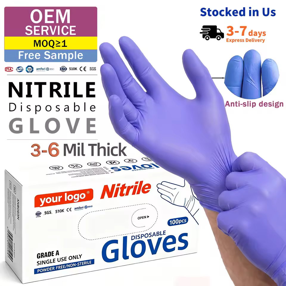 ANBOSON Latex and Powder-Free Food-Safe Lightly-Textured Industrial-Grade Disposable Purple Nitrile Gloves