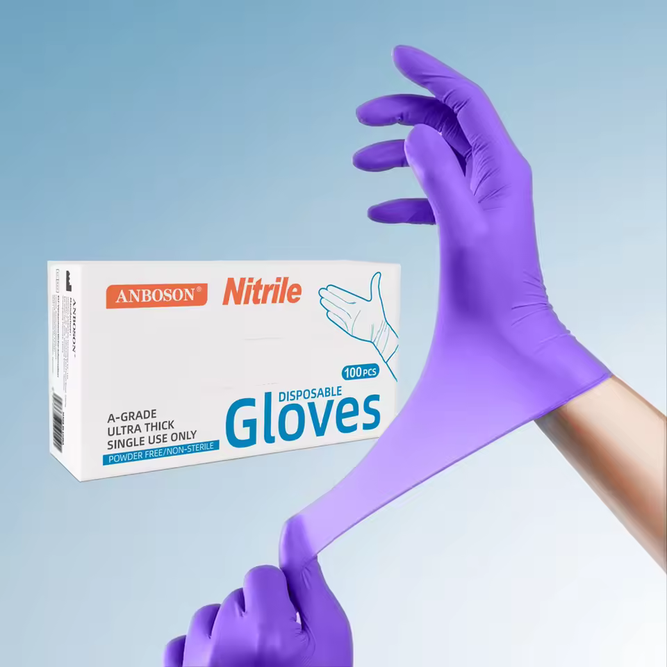 Durable Comfort Purple Thick Eco-Friendly Disposable Nitrile Gloves Waterproof Powder-Free Latex-Free for Salon Spa All Day