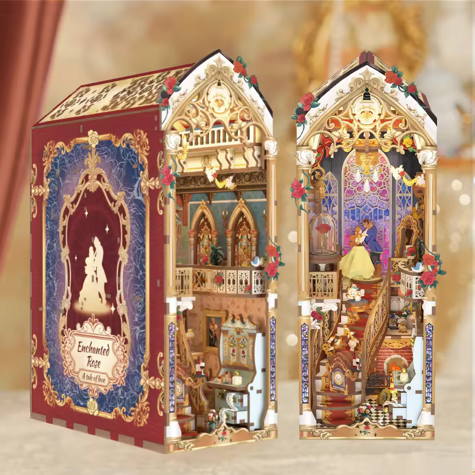 Tonecheer Exclusive Agent Wanted Enchanted Rose Rotating LED Book Nook Kit for Chain Book Toy Gift Shops & Global Agents
