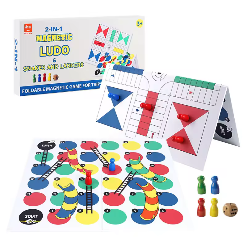 Wholesale Manufacturer 2 in 1 Magnetic Snakes and Ladders Ludo Game Travel Magnetic Board Game Foldable Kids Family Toy