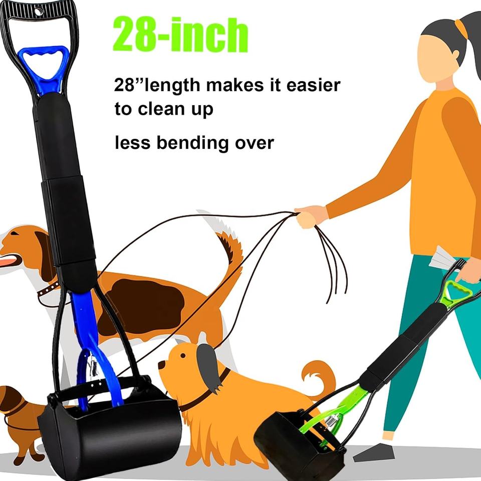 2-Piece Plastic Pooper Scooper for Large & Small Dogs-Heavy Duty Long Handle Durable Spring High-Strength Material