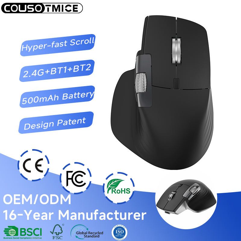 Wireless Side Scroll Mouse Ergonomic Computer Mice with Smart Flying Scroll Quiet Click for Macbook Computer Laptop Tablet