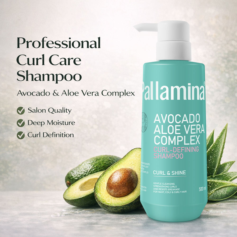 Pallamina Avocado Aloe Vera Curl Defining Shampoo Sulfate-Free Moisturizing Anti Frizz for Curly Hair 500ml