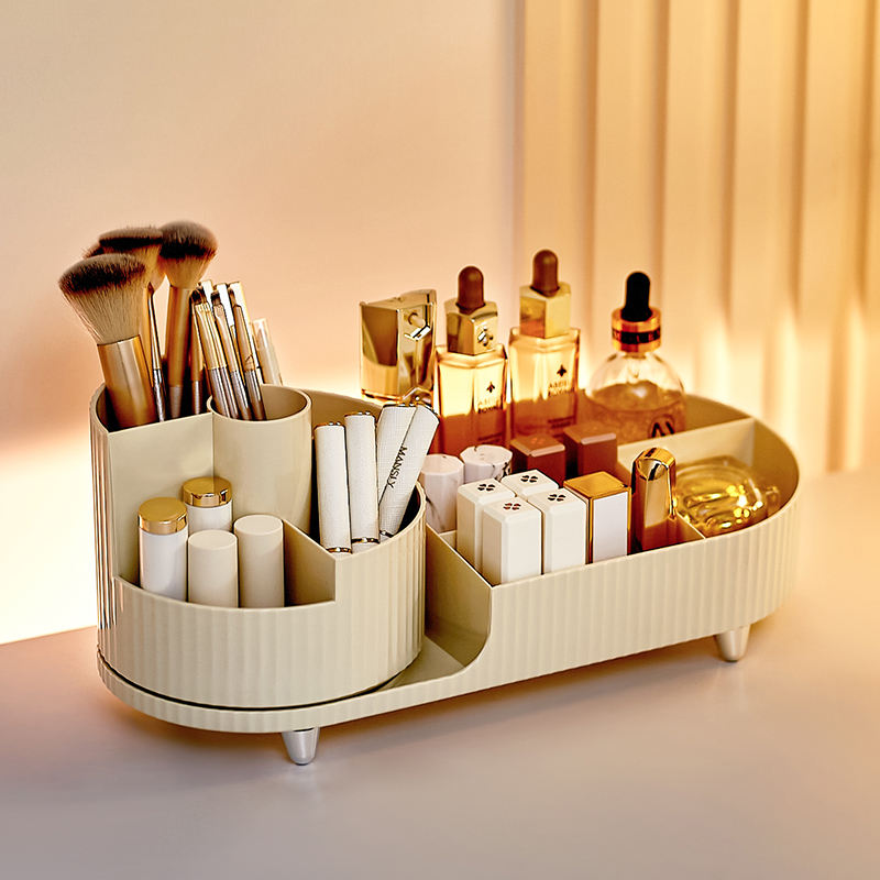 UFORU Modern Desktop 360 Rotating Makeup Cosmetic Storage Box Organizer for Bathroom ABS+PET 34.5x14.7x14.3cm - Taizhou Toppicks