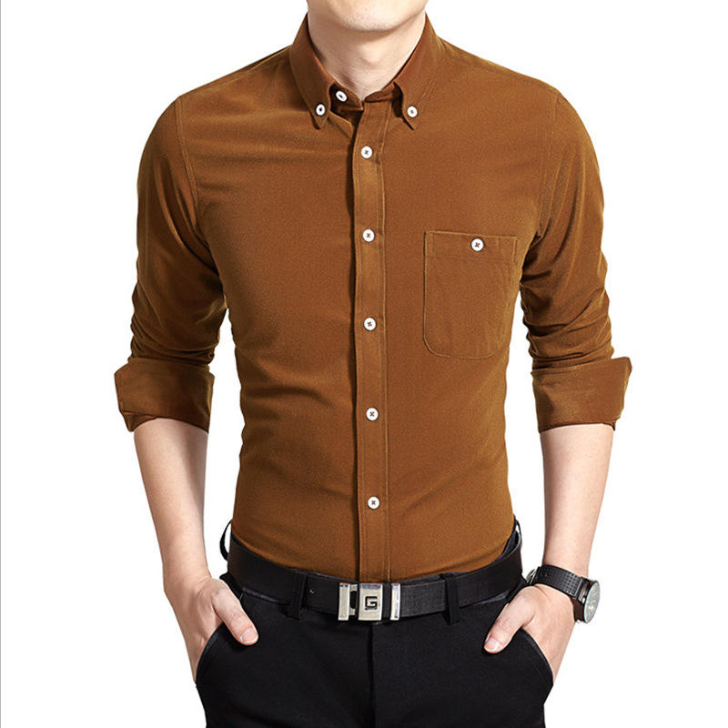 Men's Solid Color Corduroy Long Sleeve Casual Shirt